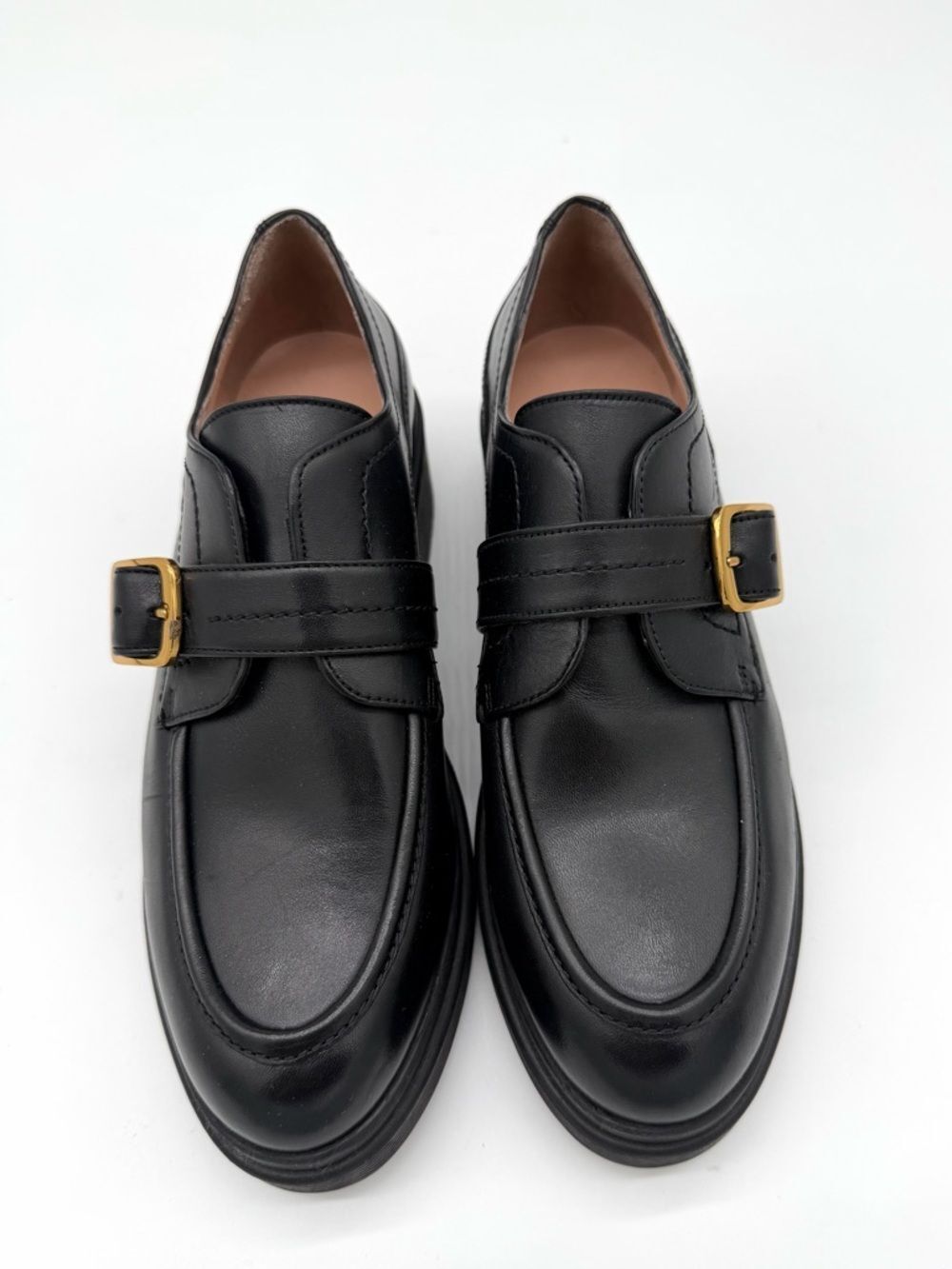 Cole Haan Black Leather Carlitta Monk Strap Loafer with Gold Buckle - Picture 5 of 8